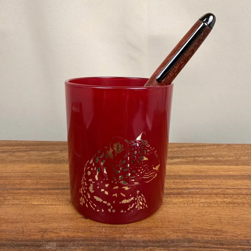 Cartier Panthère de Cartier Red Glass Scented Candle Holder Gold Panther France